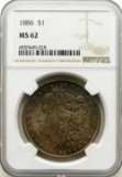 1886-P Morgan Silver Dollar $ NGC MS 62 Beautifull