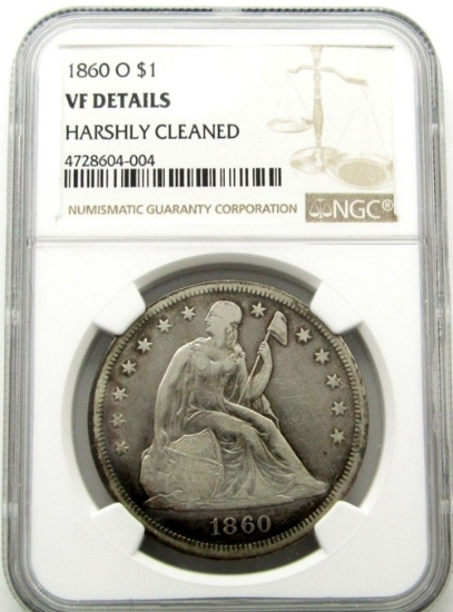 1860-O SEATED LIBERTY DOLLAR NGC VF DETAILS