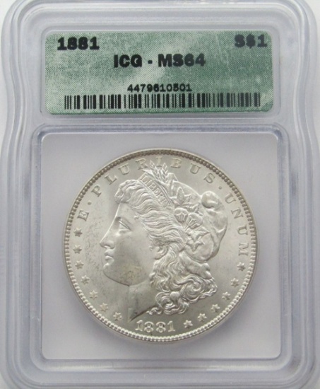 1881-P Morgan Silver Dollar ICG MS 64