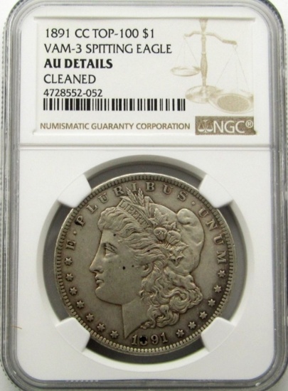 1891-CC MORGAN SILVER DOLLAR NGC AU DETAILS