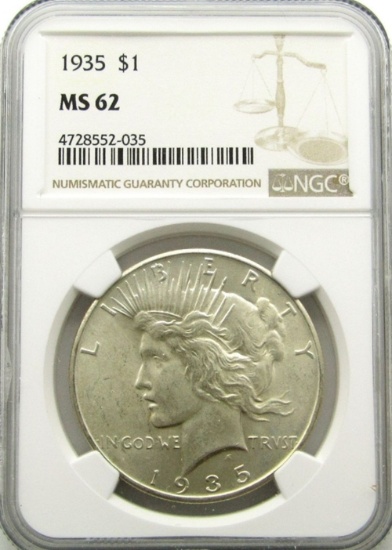 1935 PEACE SILVER DOLLAR NGC MS 62