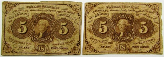 2-1862 FIVE CENT FRACTIONAL CURRENCY NOTES