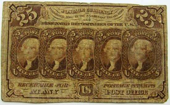 1862 25 CENT FRACTIONAL POSTAL CURRENCY