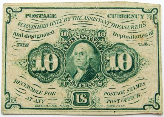 1862 10 CENT FRACTIONAL POSTAL CURRENCY