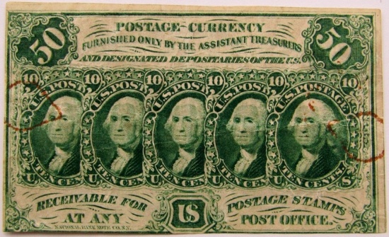 1862 FIFTY CENT FRACTIONAL POSTAGE CURRENCY