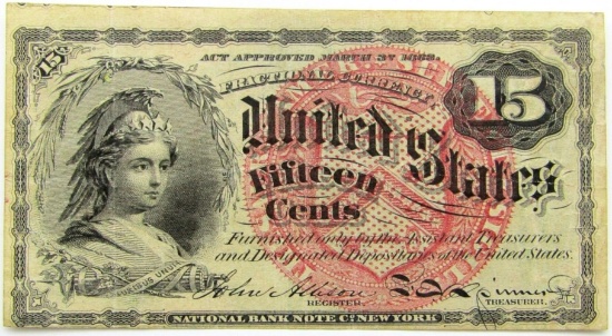 1863 FIFTEEN CENT FRACTIONAL CURRENCY