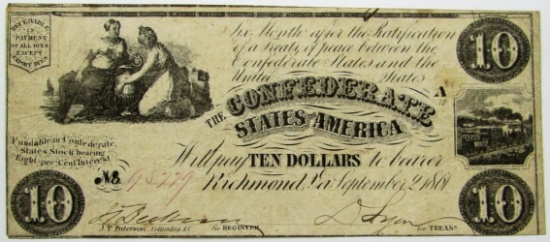 1861 $10 CONDEDERATE STATE OF AMERICA