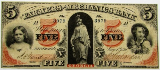 1860 $5 OBSOLETE NOTE FARMERS & MECHANICS