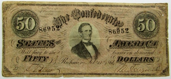 1861 $50 CONFEDERATE NOTE