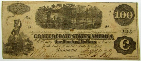 1862 $100 CONFEDERATE STATES OF AMERICA