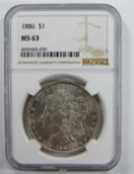 1886-P Morgan Silver Dollar $ NGC MS 63