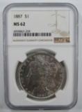 1887-P  Morgan Silver Dollar $ NGC MS 62