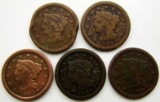 5- LARGE CENTS- 1848, 1849, 1851, 1853, 1854