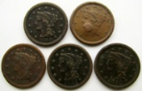 5- LARGE CENTS- 1849, 1851, 1852, 1853, 1856