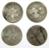 4-THREE CENT SILVER COINS