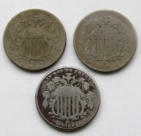 3-G/VG SHIELD NICKELS; 1882, 1869, 1866