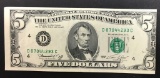 1974 ERROR NOTE $5 OFF CENTER/MISCUT