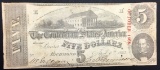 1863 $5 CIVIL WAR CONFEDERATE