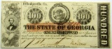 1863 $100 THE STATE OF GEORGIA OBSOLETE NOTE