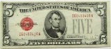 1928 $5 RED SEAL US NOTE CU