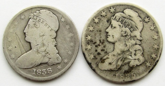 1835 & 1838 CAPPED BUST HALF DOLLARS