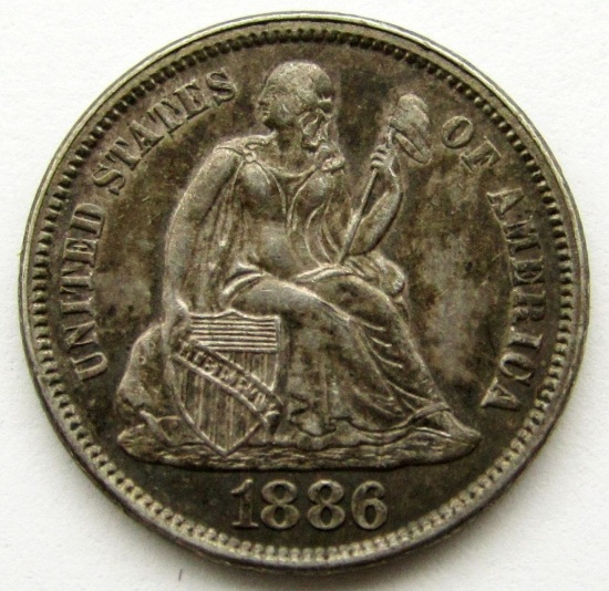 1886 SEATED DIME XF