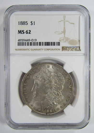 1885-P Morgan Silver Dollar $ NGC MS 62 Lightly To