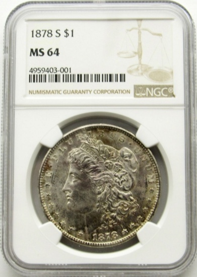 1878-S Morgan Silver Dollar $ NGC MS 64 Nicely Ton