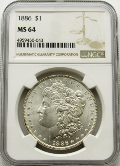 1886-P Morgan Silver Dollar $ NGC MS 64 Blast Whit