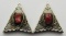 PAIR OF BOLO TIPS WITH RED CORAL STONES