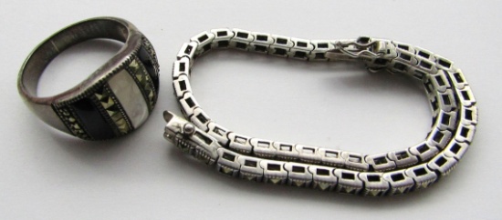 MATCHING STERLING RING AND BRACELET.