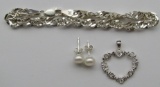 STERLING SILVER LOT: (1) PAIR OF PEARL