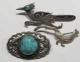 3-NAVAJO STERLING SILVER BROACHES