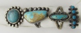 4-STERLING RINGS WITH TURQUOISE