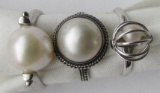 3-STERLING RINGS WITH PEARL CNTR
