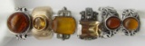 6-STERLING RINGS WITH AMBER/YELLOW