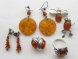 STERLING AMBER JEWELRY LOT: (2)