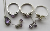 STERLING SILVER LOT WITH PURPLE STONES:
