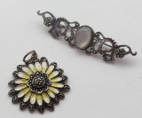 2-ANTIQUE STERLING BROACHES