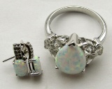 STERLING RING AND EARRING SET W/ OPAL