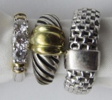 3-MODERN STERLING RINGS WITH DETAILS!