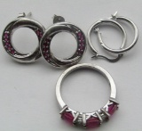 1-STERLING RING W/ PINK GEM ACCENTS &