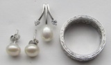 ANTIQUE STERLING RING & PEARL PENDANT