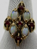 OPALS & RUBIES 14k GOLD RING - VINTAGE PIECE