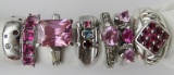 7-STERLING SILVER RINGS WITH PINK