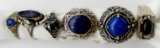 6-STERLING RINGS WITH DEEP BLUE