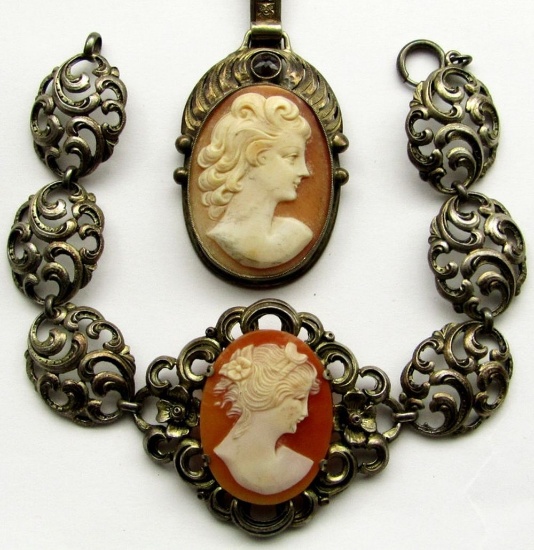 BEAUTIFUL ANTIQUE STERLING CAMEO LOT:
