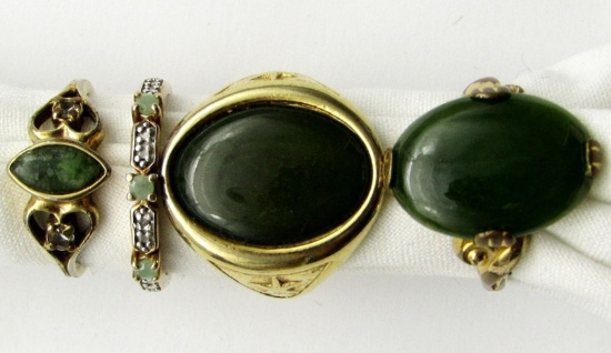 4-ANTIQUE STERLING RINGS WITH GREEN STONES!