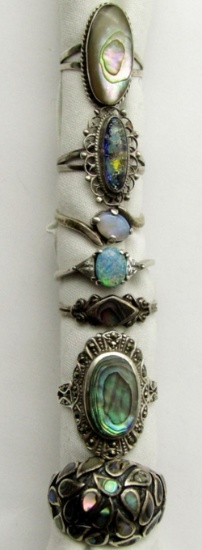 7-ANTIQUE ABILONE/SEASHELL RINGS