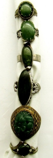 6-ANTIQUE STERLING RINGS WITH POSSIBLE JADE